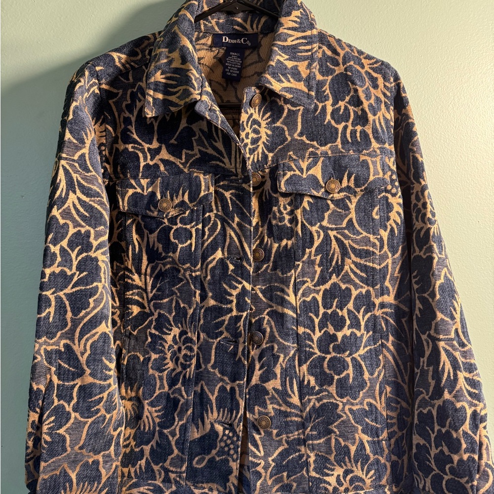 Denim&Co Men's Floral Shirt Jacket - Navy and Beige